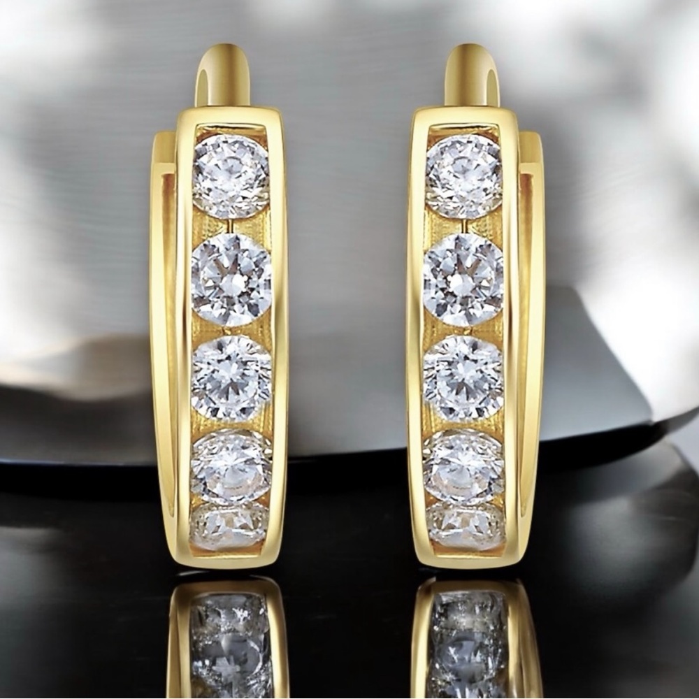 New! Perfect Gift! Solid 14K Gold Diamond Huggie Hoops. Small Solid Gold Hoops